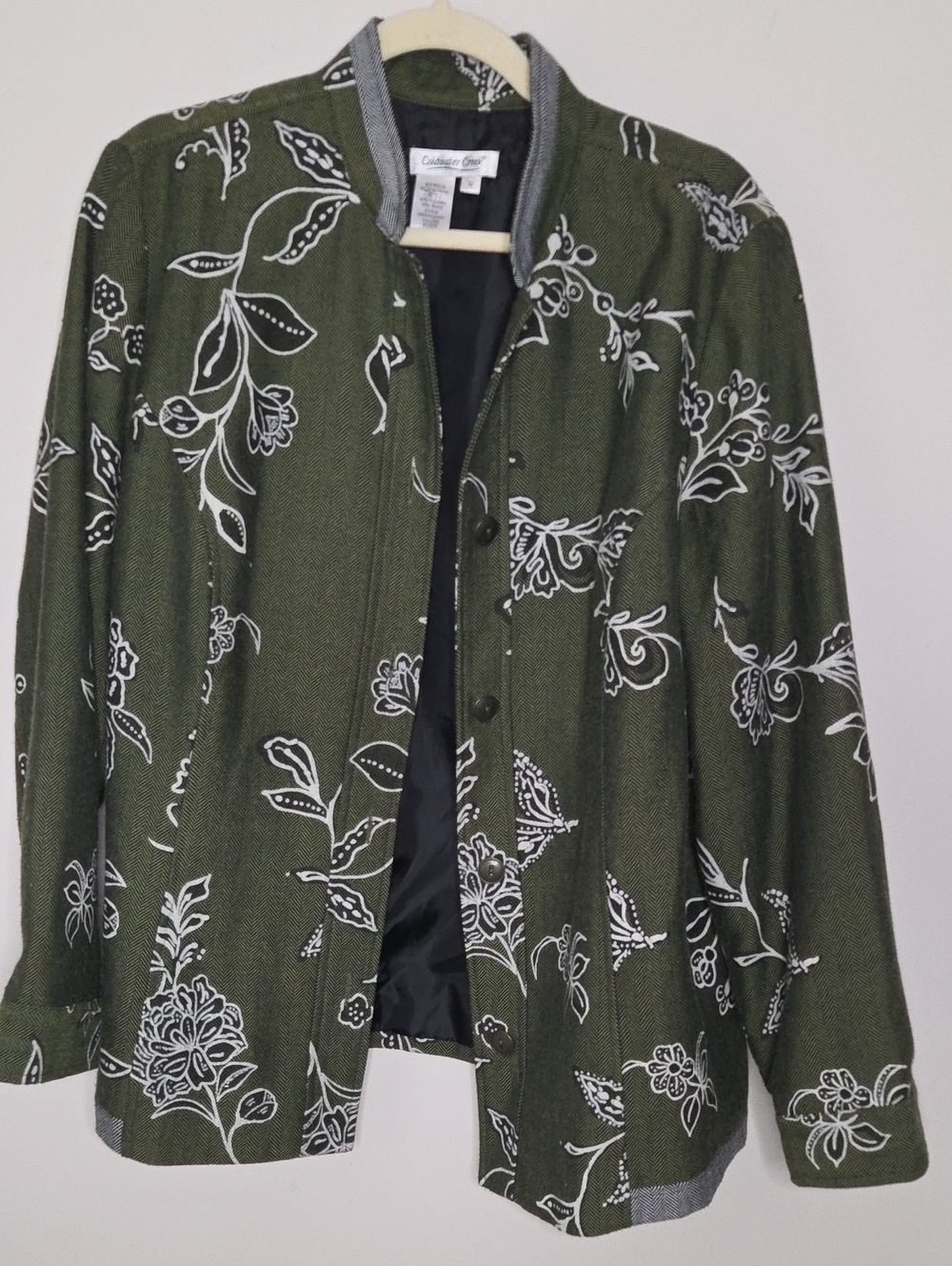 Coldwater Creek Olive Green Floral Button Jacket